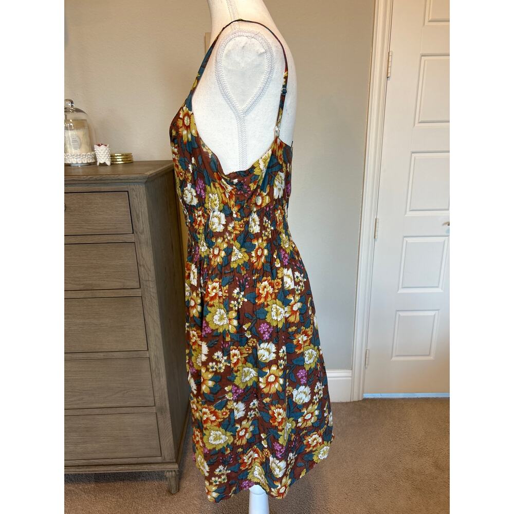Shana | 100% Cotton Floral Spagetti Strap Smock Waist Dress | Large - Picture 9 of 14